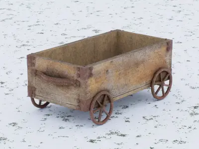 Rustic wooden cart Low-poly 3D model purchase
