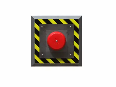 Red alarm button Emergency stop button Low-poly 3D model