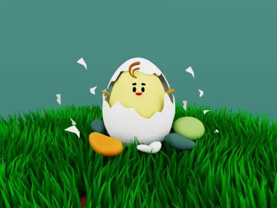 Chick Hatching and Shell 3D model or chicken 3d model Low-poly 3D model