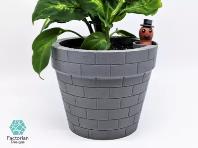 Self-Watering Plant Pot with a Gentleman Earthworm Companion 3D print model