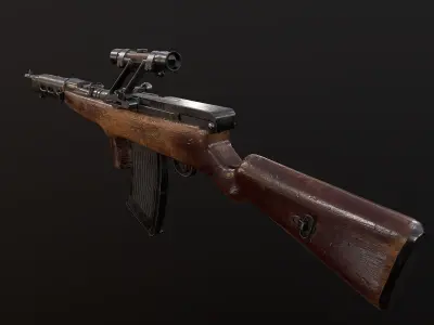 Fedorov machine gun with scope WW2 USSR PBR Low-poly 3D model