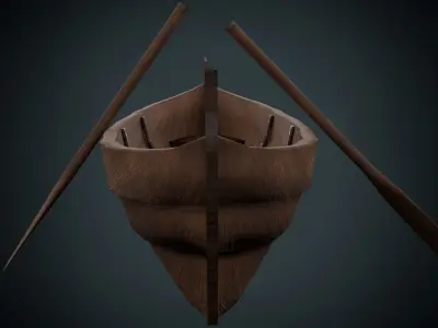 Low Poly Boat wooden canoe Low-poly 3D model