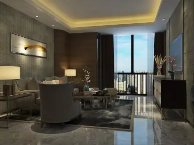 Modern Luxury Hotel Suite Living Room Design 3D model