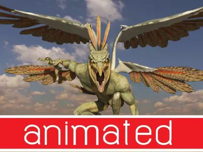 dragon-bird creature with wings Low-poly 3D model