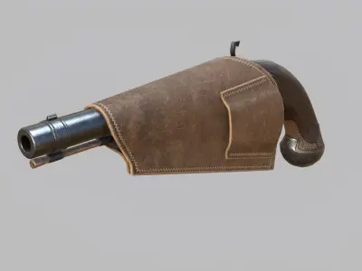 Pirate flintlock pistol with holster Low-poly 3D model