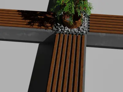 bench concrete with plant 3D model