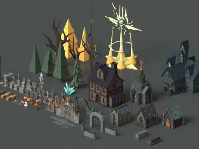Low Poly Fantasy Scary Creepy Dark Halloween Asset Pack Low-poly 3D model