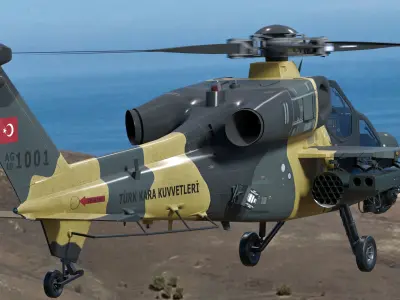 Atak T129 Helicopter-Rigged - with Cocpit-Changeable decal-text Low-poly 3D model