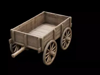 Medieval wooden cart Low-poly 3D model