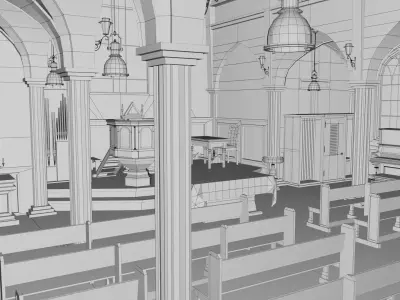 Realistic Church Cathedral Interior - Game Ready Low-poly 3D model