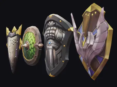 Shield Armor Defense Weapon Cartoon Medieval Melee Board Low-poly 3D model