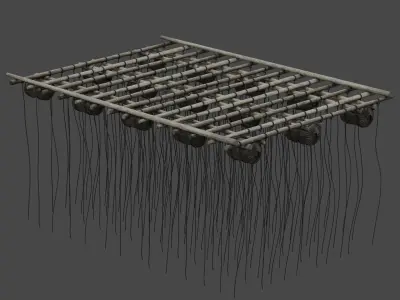 Traditional Wooden Aquaculture Raft and Fishing Raft 3D model