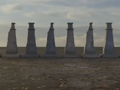 Hand Sculpted cemetery gravestones part 2 Low-poly 3D model