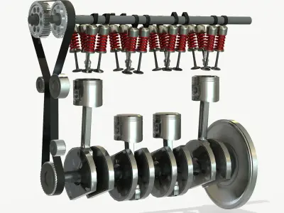 Animated Engine Parts 4T PBR Low-poly 3D model