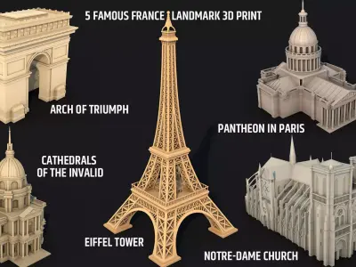 5 Famous Landmark France Sightseeing 3D Print Low Poly Low-poly 3D model