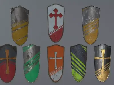 shield set 2 roman soldier holding Low-poly 3D model