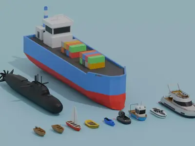 Low poly water vehicles pack Low-poly 3D model