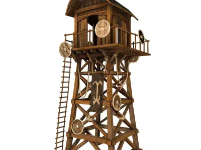 Wooden Viking Watch Tower Game Ready Low-poly 3D model