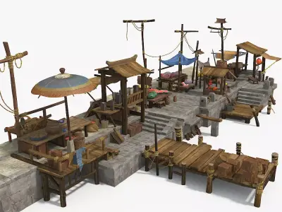 Marketplace market with tables and chairs 3D model