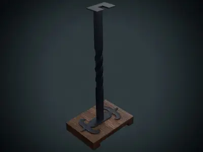 Swordstand metal pole with wooden base Low-poly 3D model