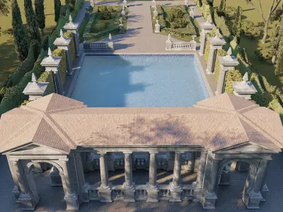 Exteriors swimming pool with classical columns Tuscan column 3D model