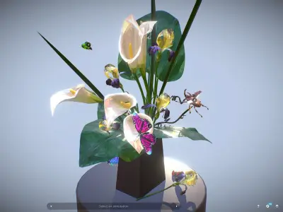 Bouquet Calla Iris Polygon art Low-poly 3D model