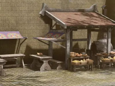 Medieval Bakery Shop Low-poly 3D model