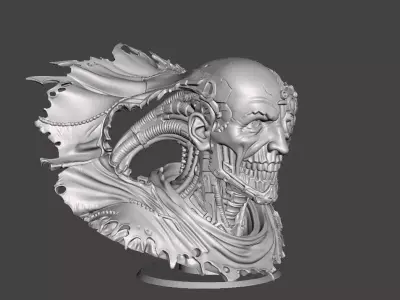 Cyber Skull Horror Bust Bio Mechanical Undead Head  3D print model