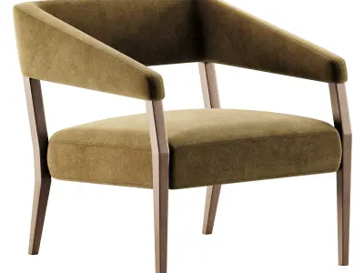 Gary Modern Oak Green Velvet Club Chair 3D model