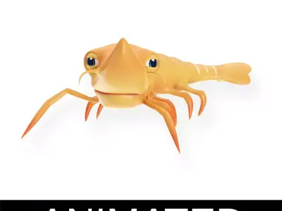 Giant Tiger Prawn Animated Cartoon Low-poly 3D model