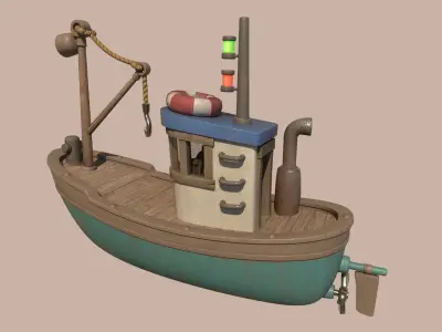 Stylized Simple Fishing Boat Low-poly 3D model