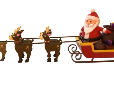Santa Claus with sleigh Low-poly 3D model
