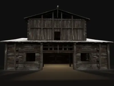 GRANARY WAREHOUSE MEDIEVAL BARN STORAGE STORE VILLAGE FANTASY Low-poly 3D model
