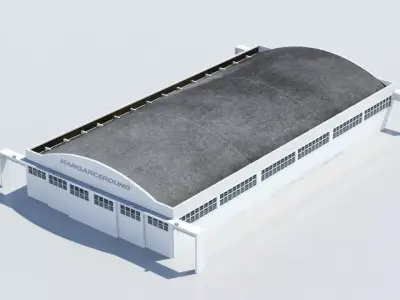 Large Airport Hangar Building escenery Low Poly Low-poly 3D model