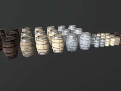 Wood Barrels Pack PBR Low-poly 3D model