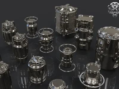 Sci-fi Hard Surface kitbash cylinder Low-poly 3D model