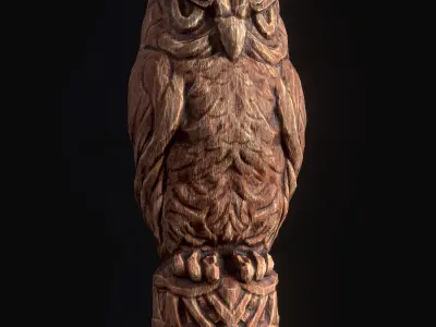 Wooden Totem Owl Pole Low-poly 3D model