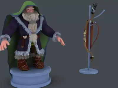 Dwarf with bow and arrows Low-poly 3D model