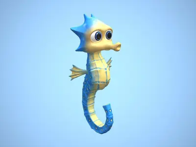 cartoon sea horse Low-poly 3D model