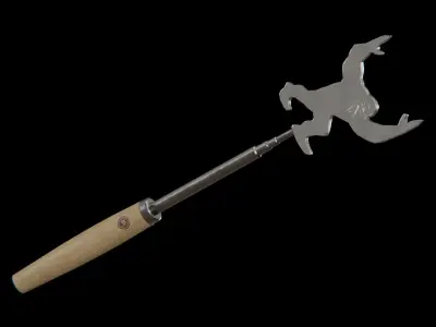 Barbeque Fork Long Extendable  oak wood dark Low-poly 3D model