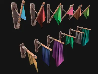 Medieval Flag Attached to the Wall Low-poly 3D model