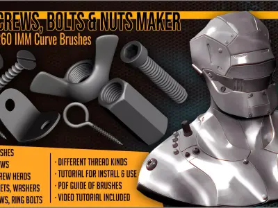 Screws Bolts And Nuts Maker 260 IMM ZBrush Brushes 3D model