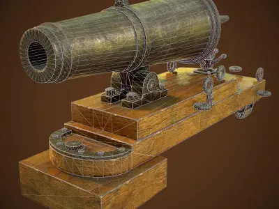  3D model Cannon Carronade 24 pound Low-poly 3D model