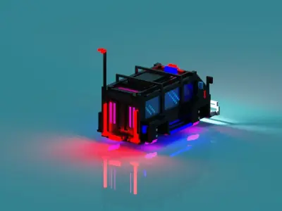 Cyberpunk voxel Hovering police Van 3D model