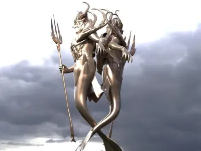 Low poly Merman statue Mirrored  3D model