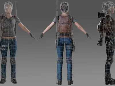 Female Survivor Low-poly 3D model