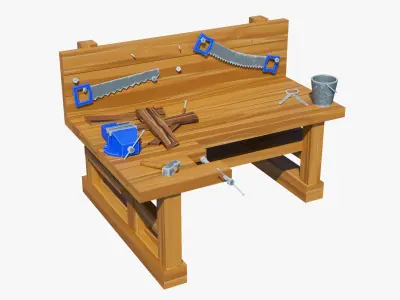 Stylized Workshop Pack – Forge, 2x Workbenches &amp;amp; Alchemy Table 3D model