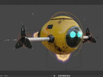 Cute flying Robot rigged with 4k textures Blender Low-poly 3D model