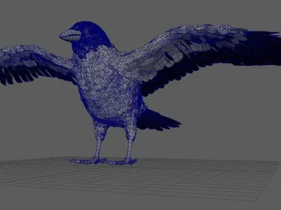 Raven Black Crow Rigged Low-poly 3D model