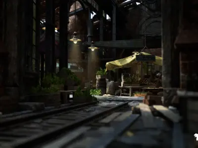 Victorian Market in Abandoned Factory Building Low-poly 3D model